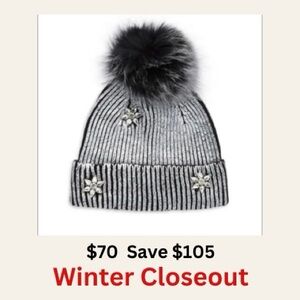 🆕 GlamourPuss NYC Embellished Metallic & Fox Fur Pom-Pom Beanie